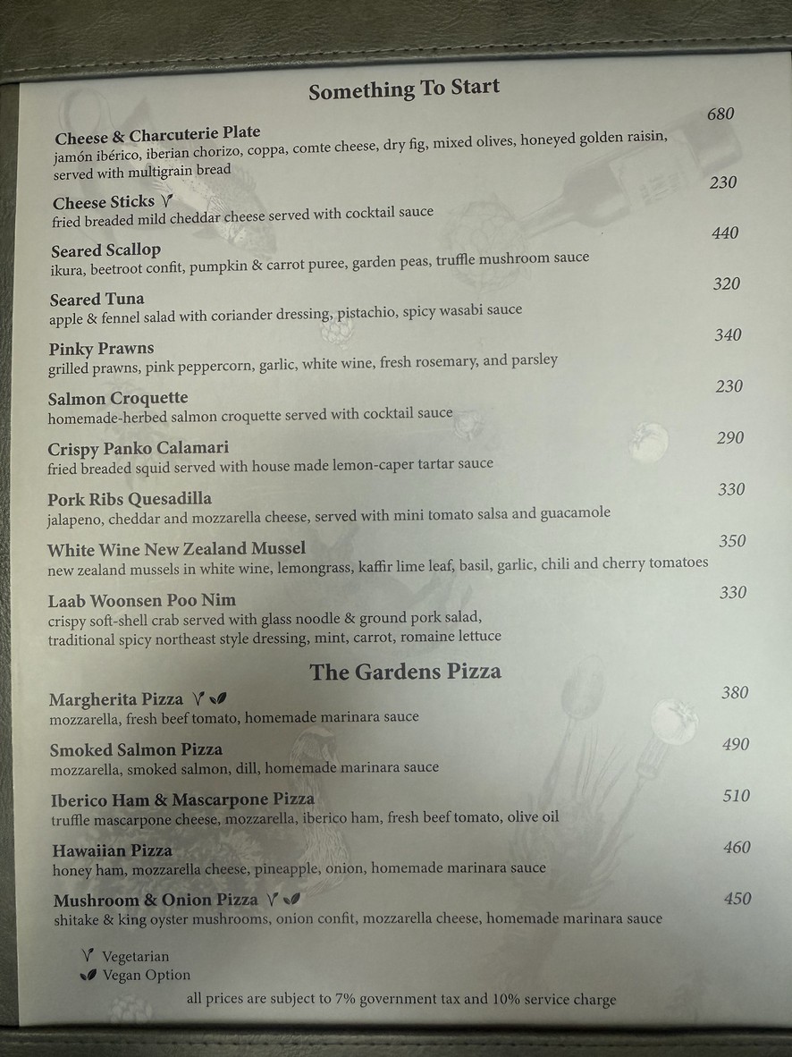 The Gardens menu 1