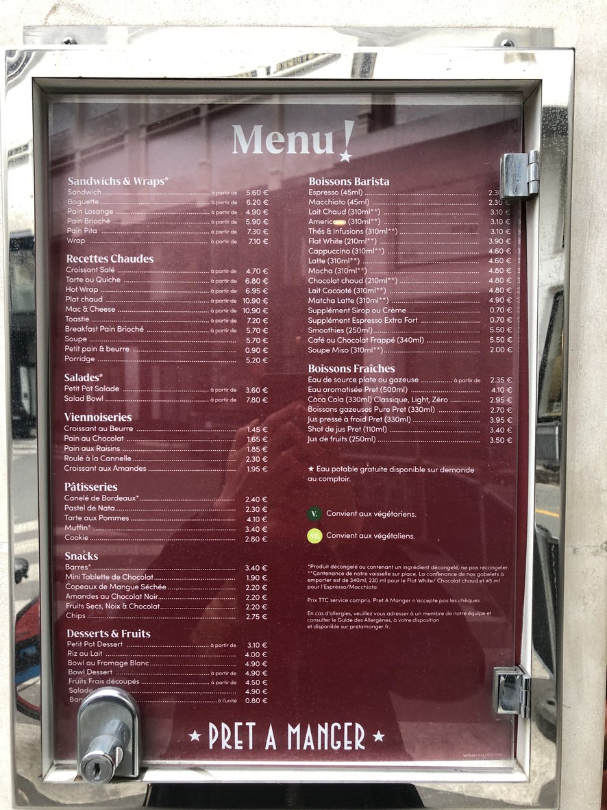 Pret A Manger Madeleine menu 1