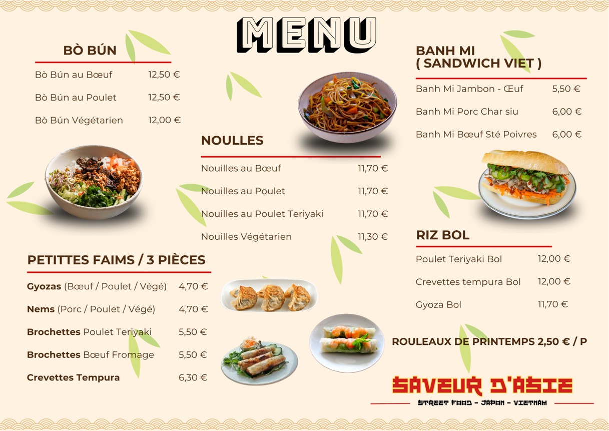 Saveur d'Asie | Plats Viennamnien et Japonais à emporter menu 1