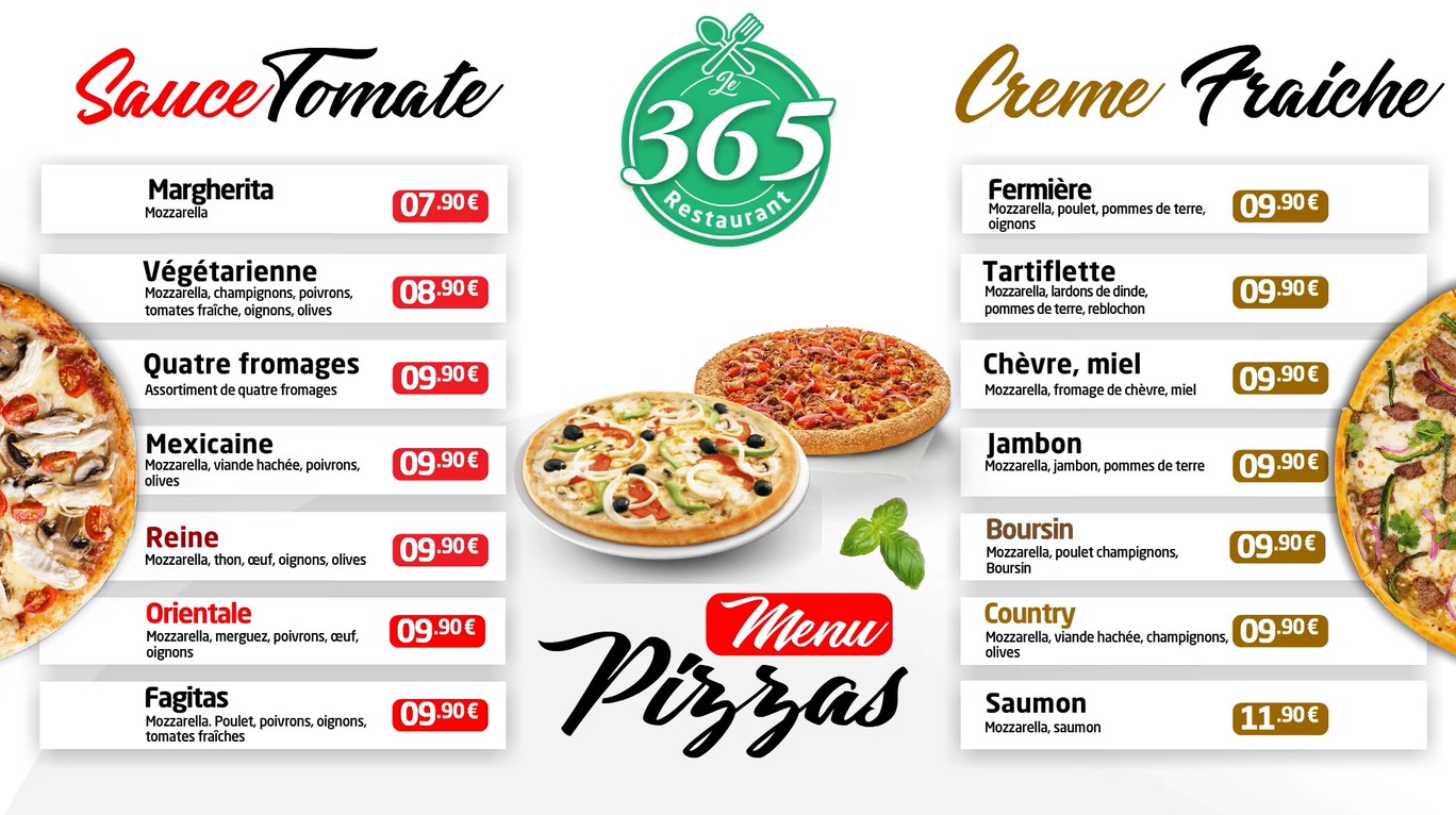 Restaurant le 365 menu 1