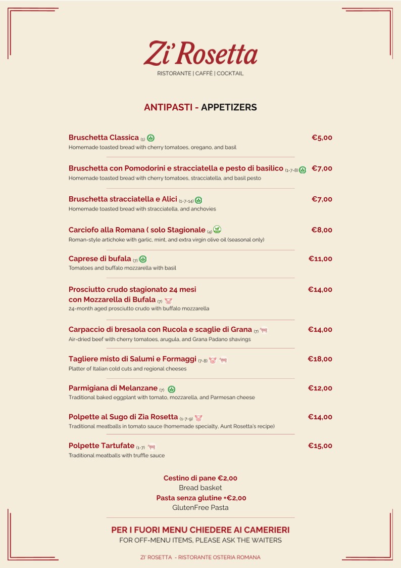 ZI ROSETTA - RISTORANTE & OSTERIA ROMANA menu 1