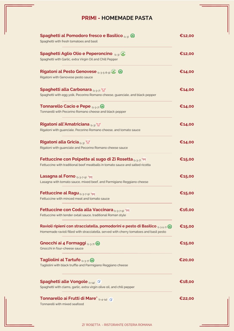 ZI ROSETTA - RISTORANTE & OSTERIA ROMANA menu 2