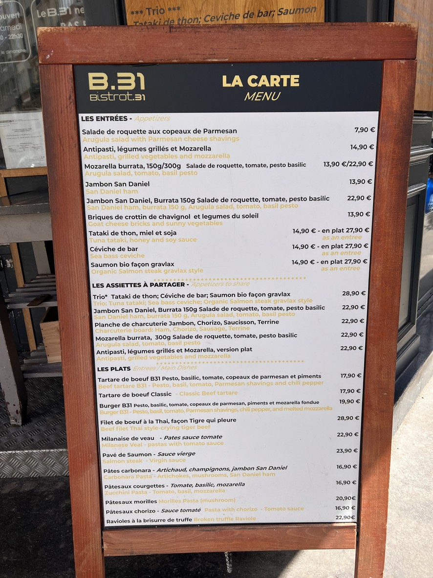 Bistrot 31 menu 1