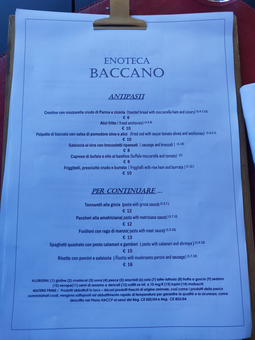 Enoteca Baccano Roma menu 1