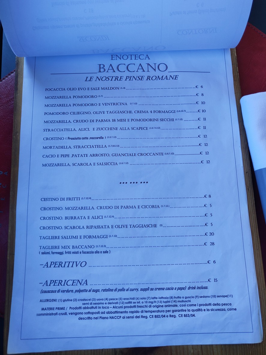 Enoteca Baccano Roma menu 2