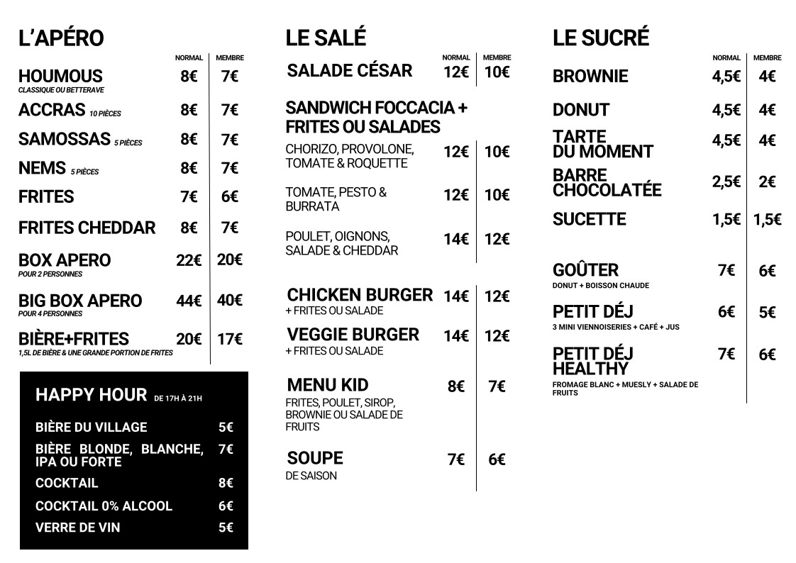 Le Café du Village Paris menu 2