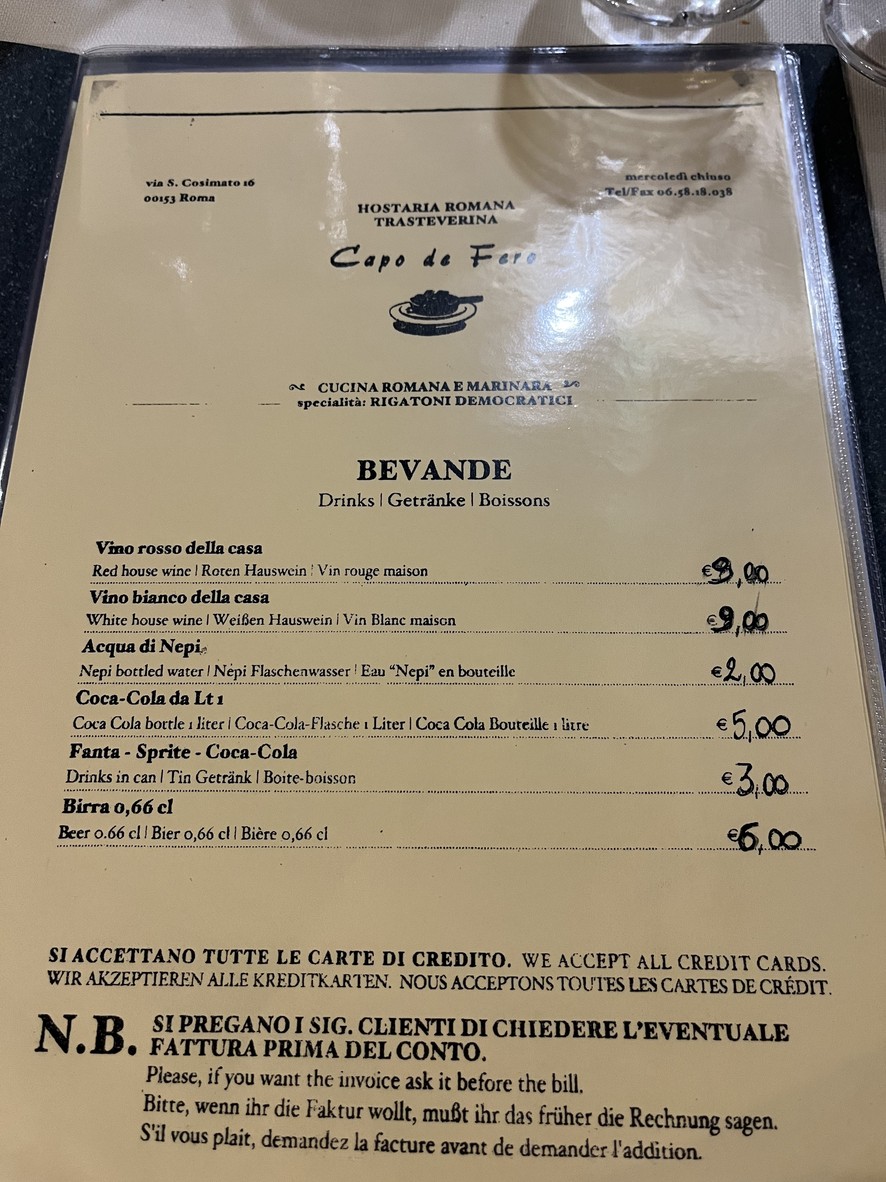 Capo de Fero Roma menu 6