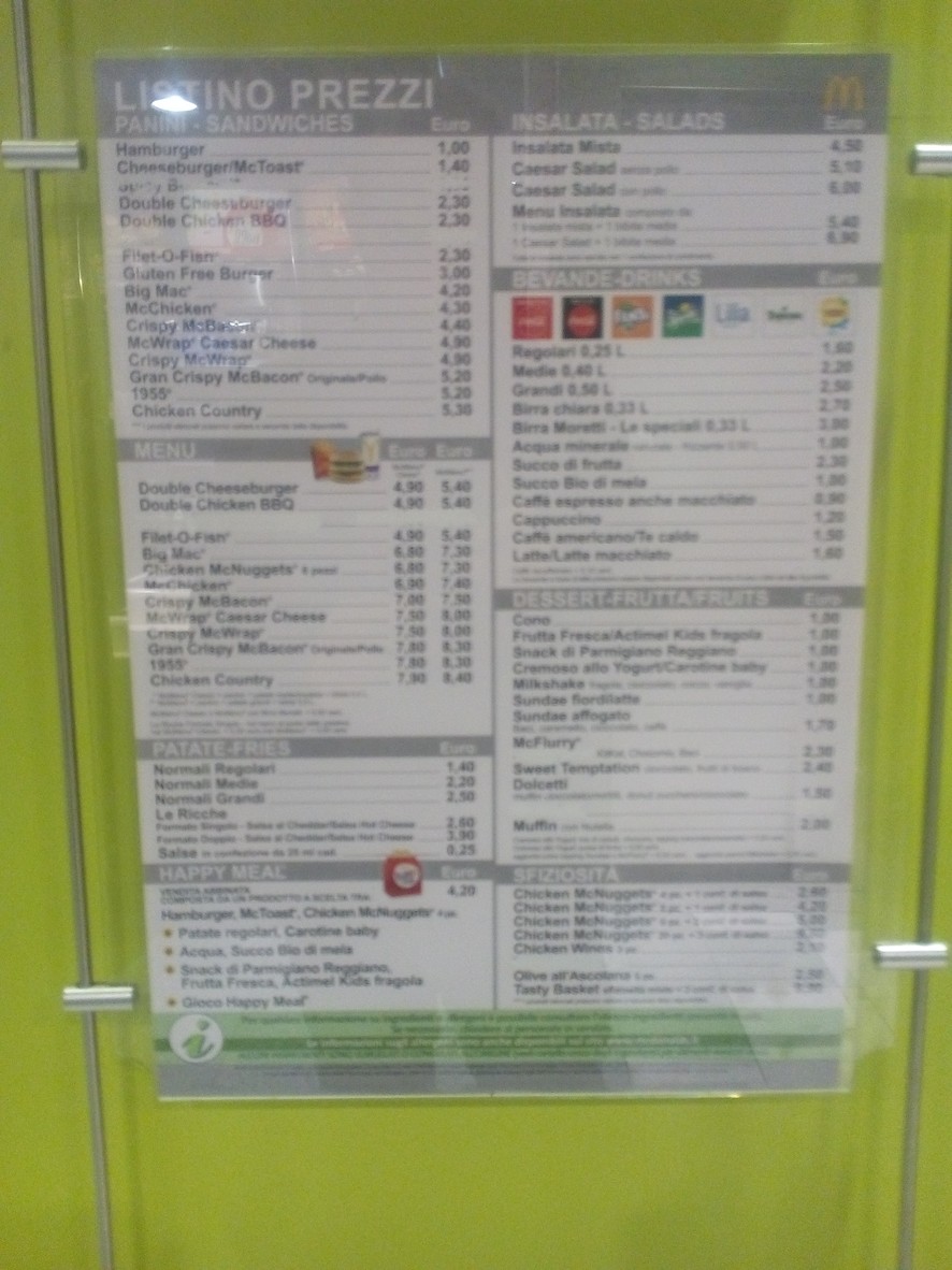 McDonald’s menu 1