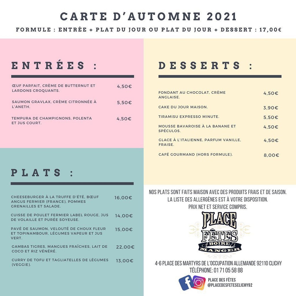 Place des Fêtes menu 1
