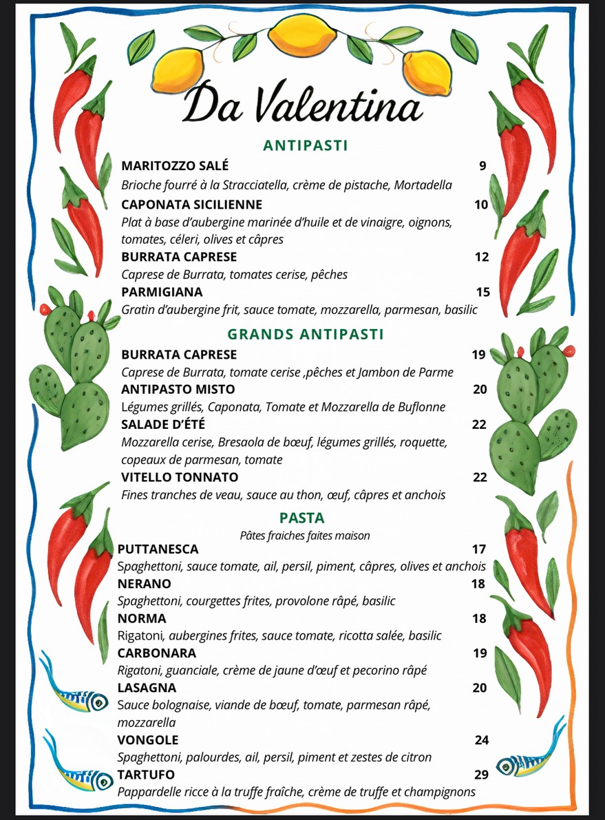 Da Valentina menu 1