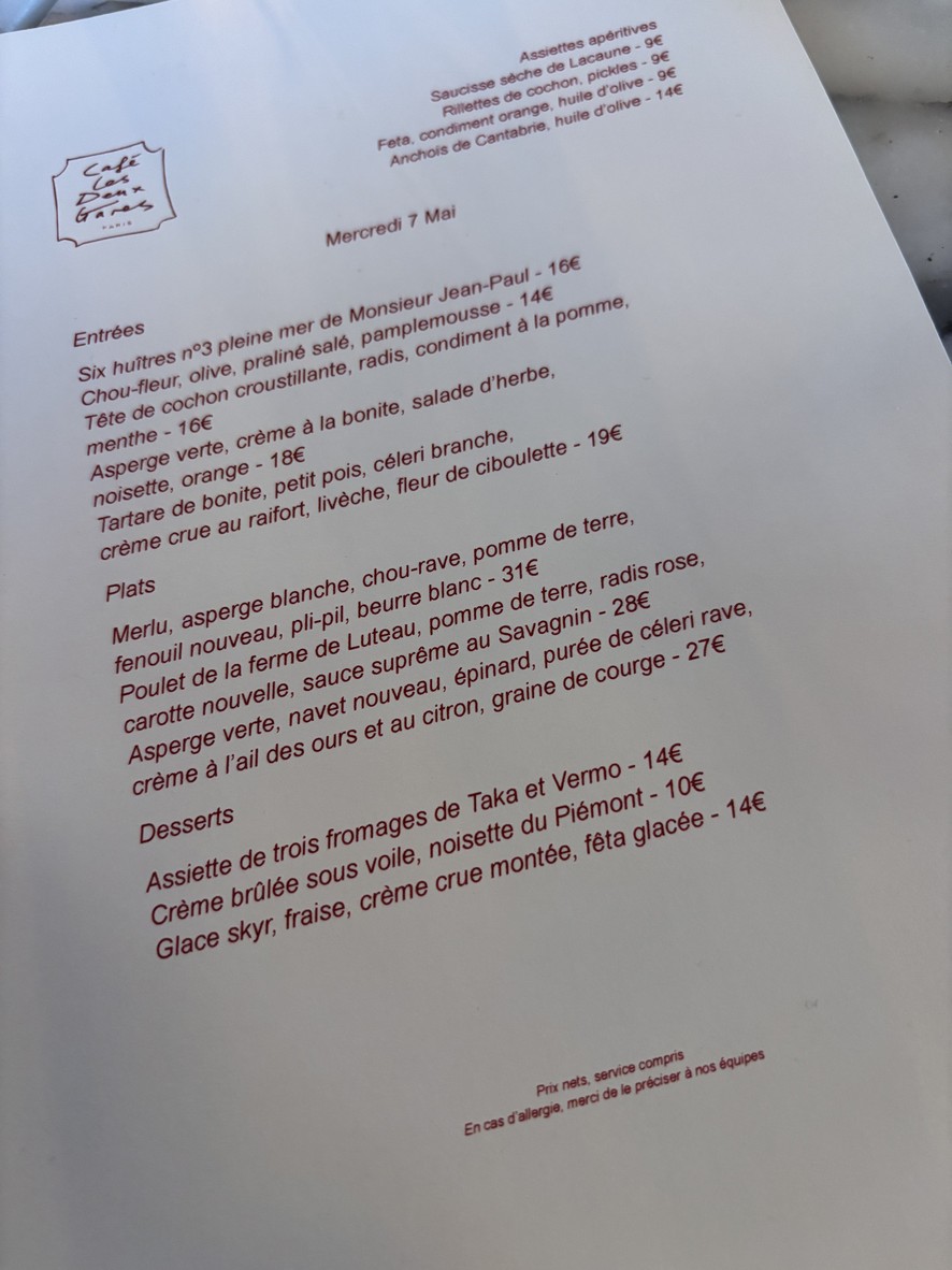 Café les Deux Gares menu 1