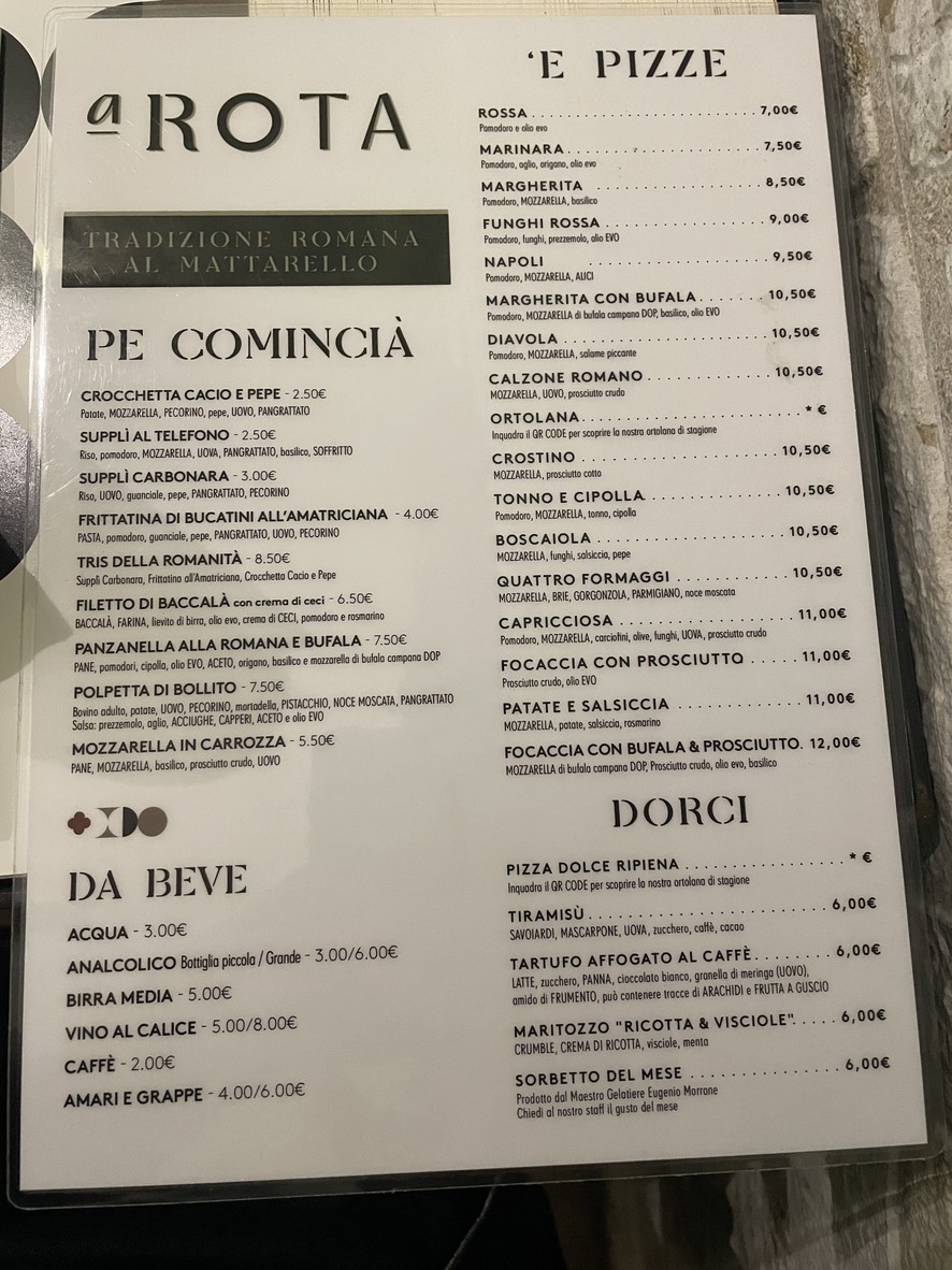 A Rota Pizzeria Romanesca menu 1