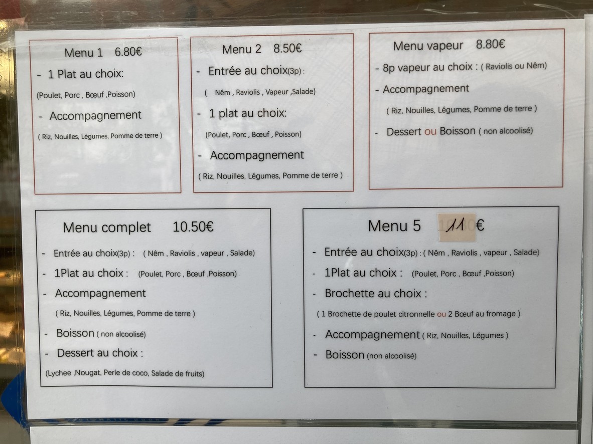 L'Orchidée (Yako) « traiteur asiatique » menu 1