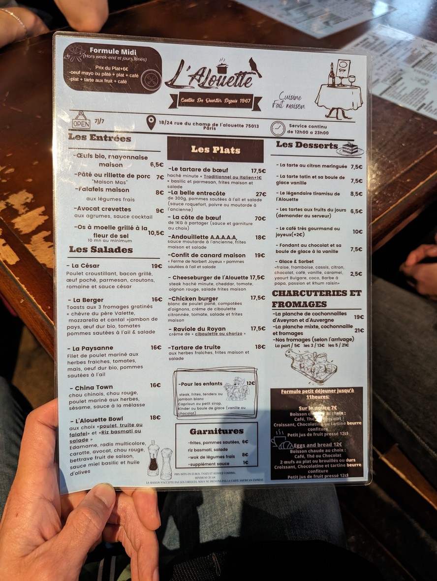 L'Alouette menu 1