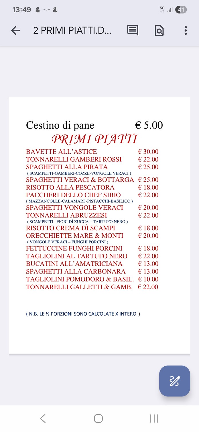 La Cascina menu 2