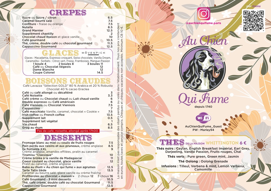Au Chien Qui Fume menu 1