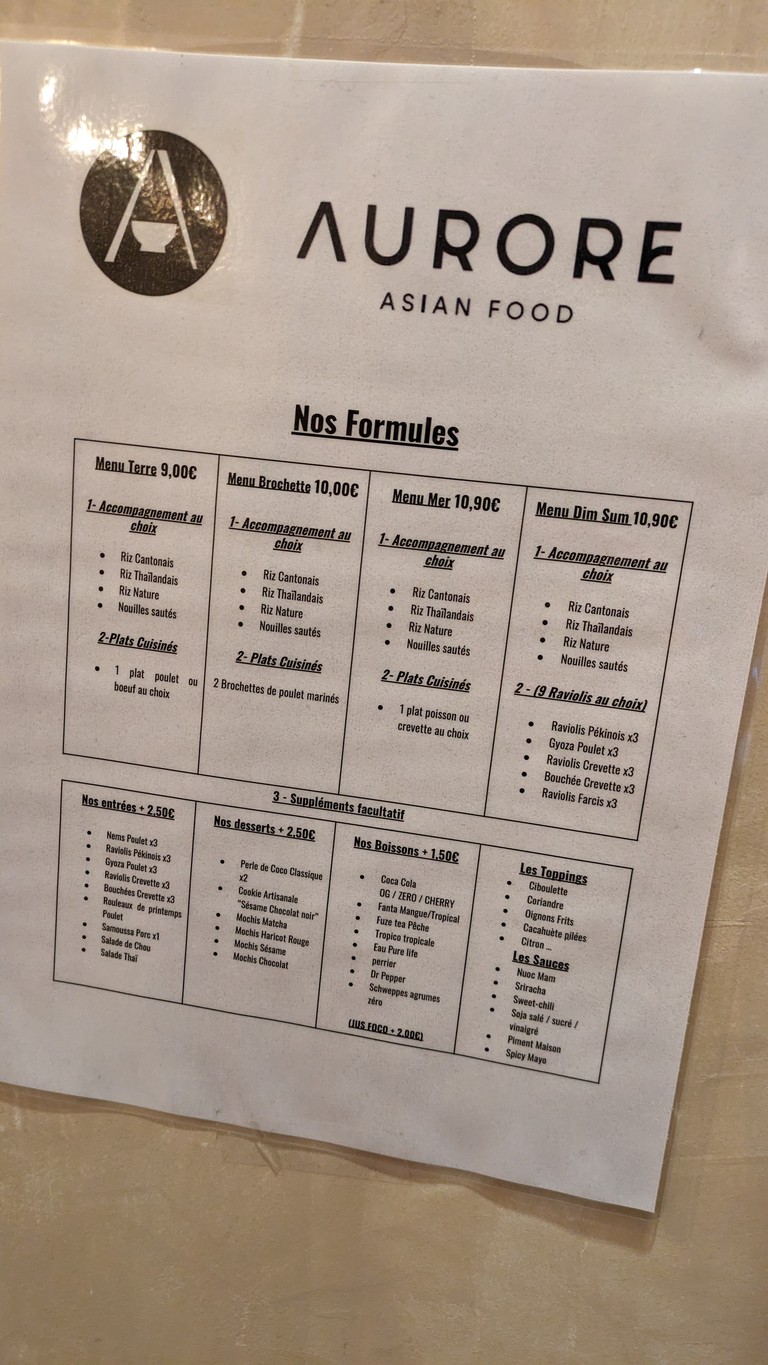 Aurore Asian Food menu 2