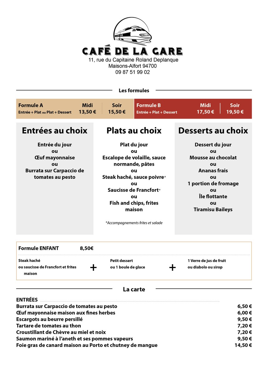 Café de la Gare menu 1