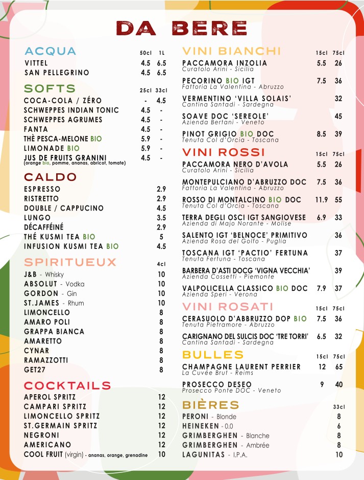 Quindici Trattoria menu 2
