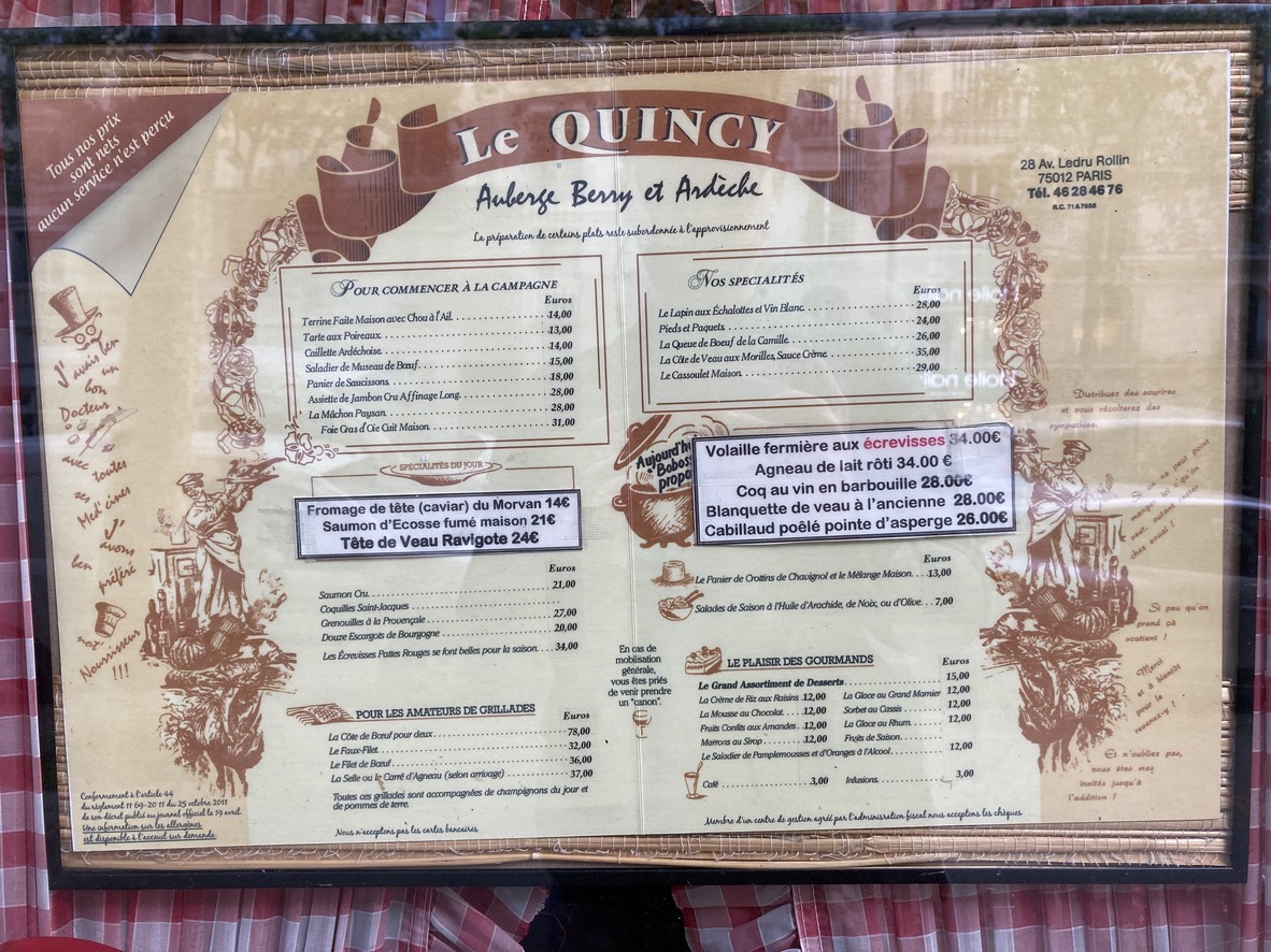 Le Quincy menu 1