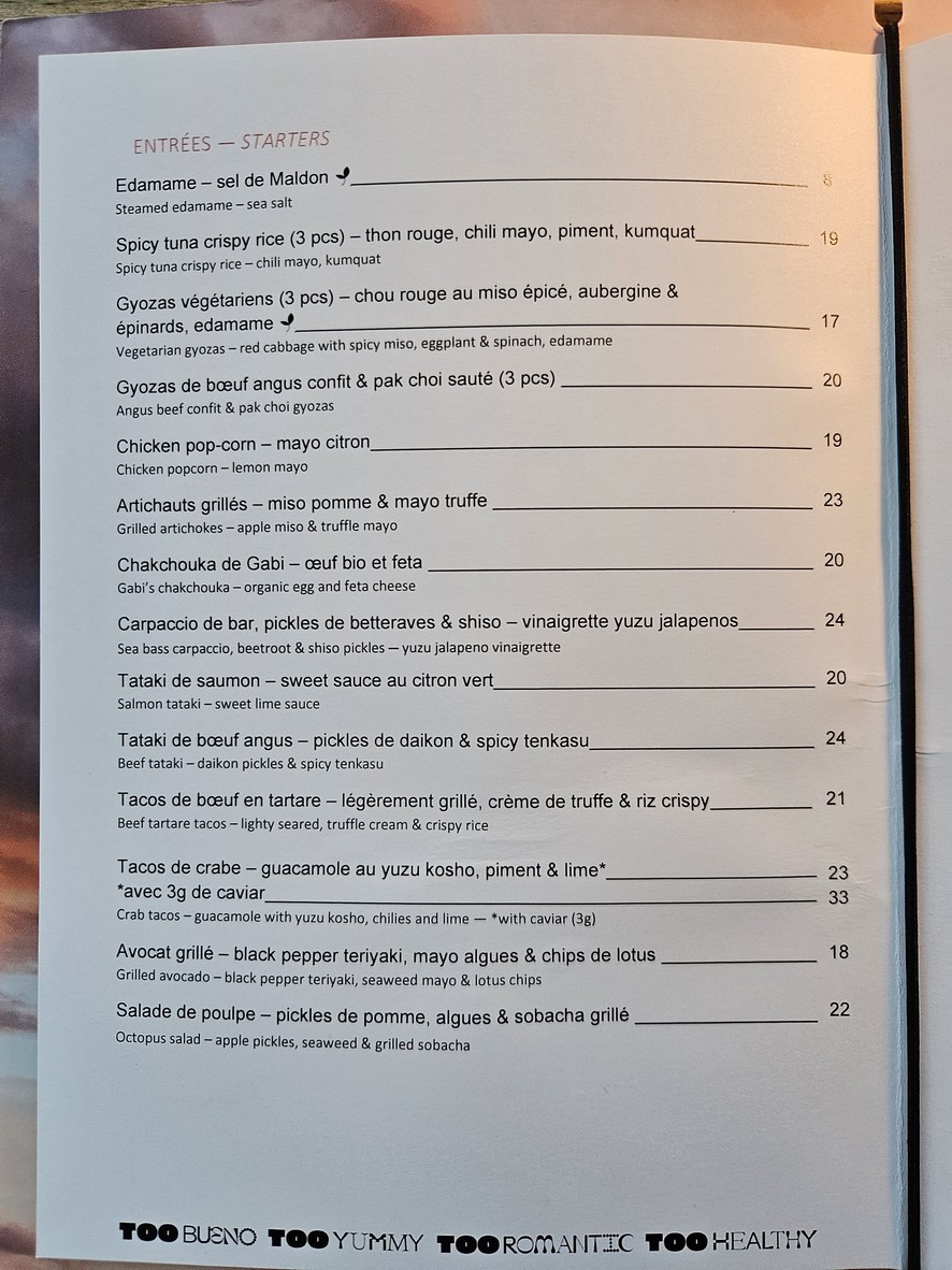 TOO RESTAURANT menu 2