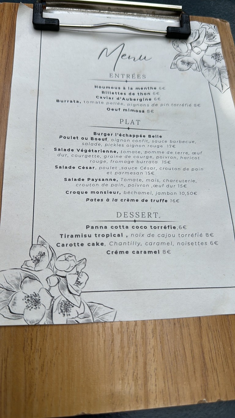 L'Echappée Belle menu 1