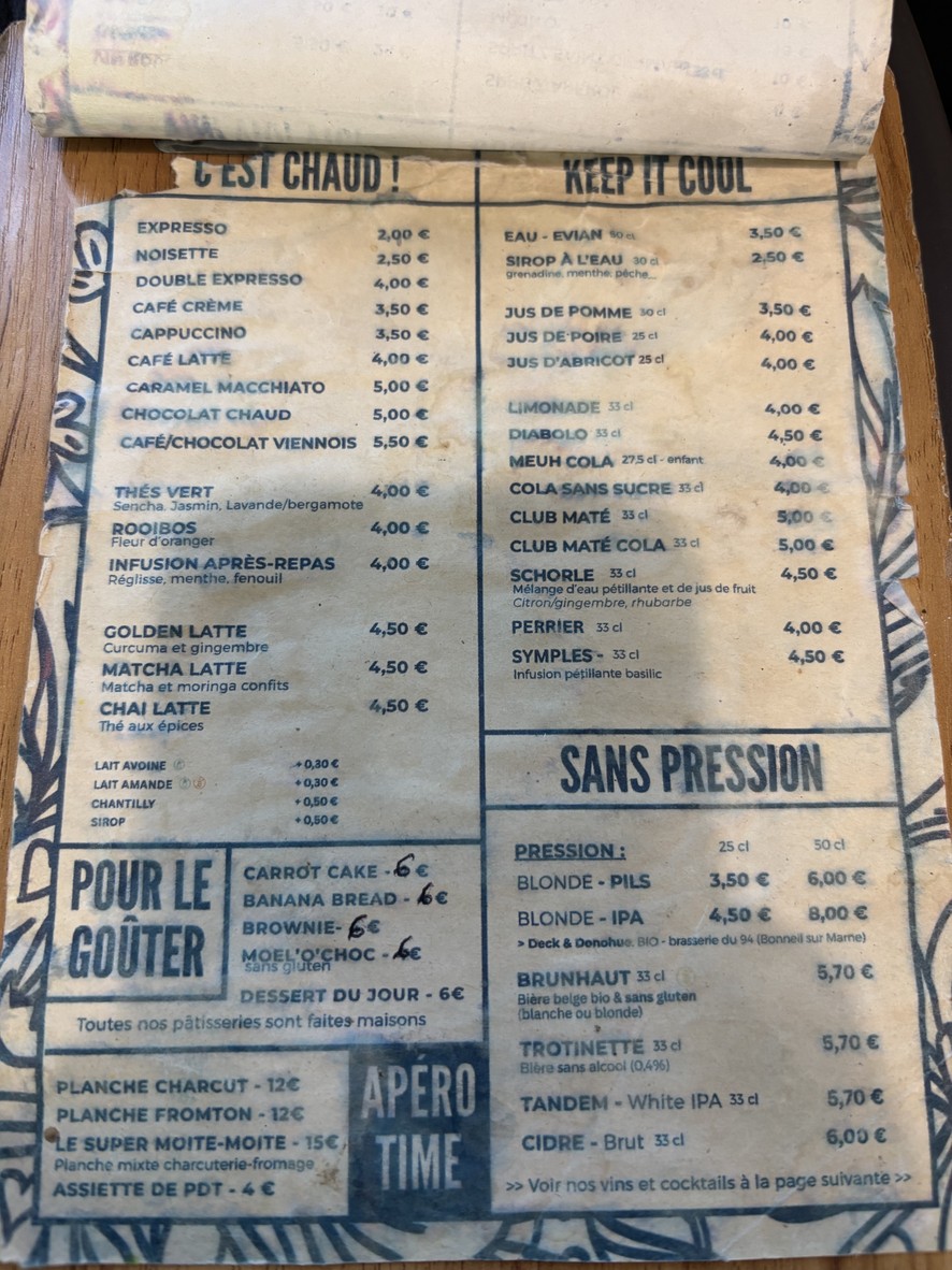 L'Echappée Belle menu 2