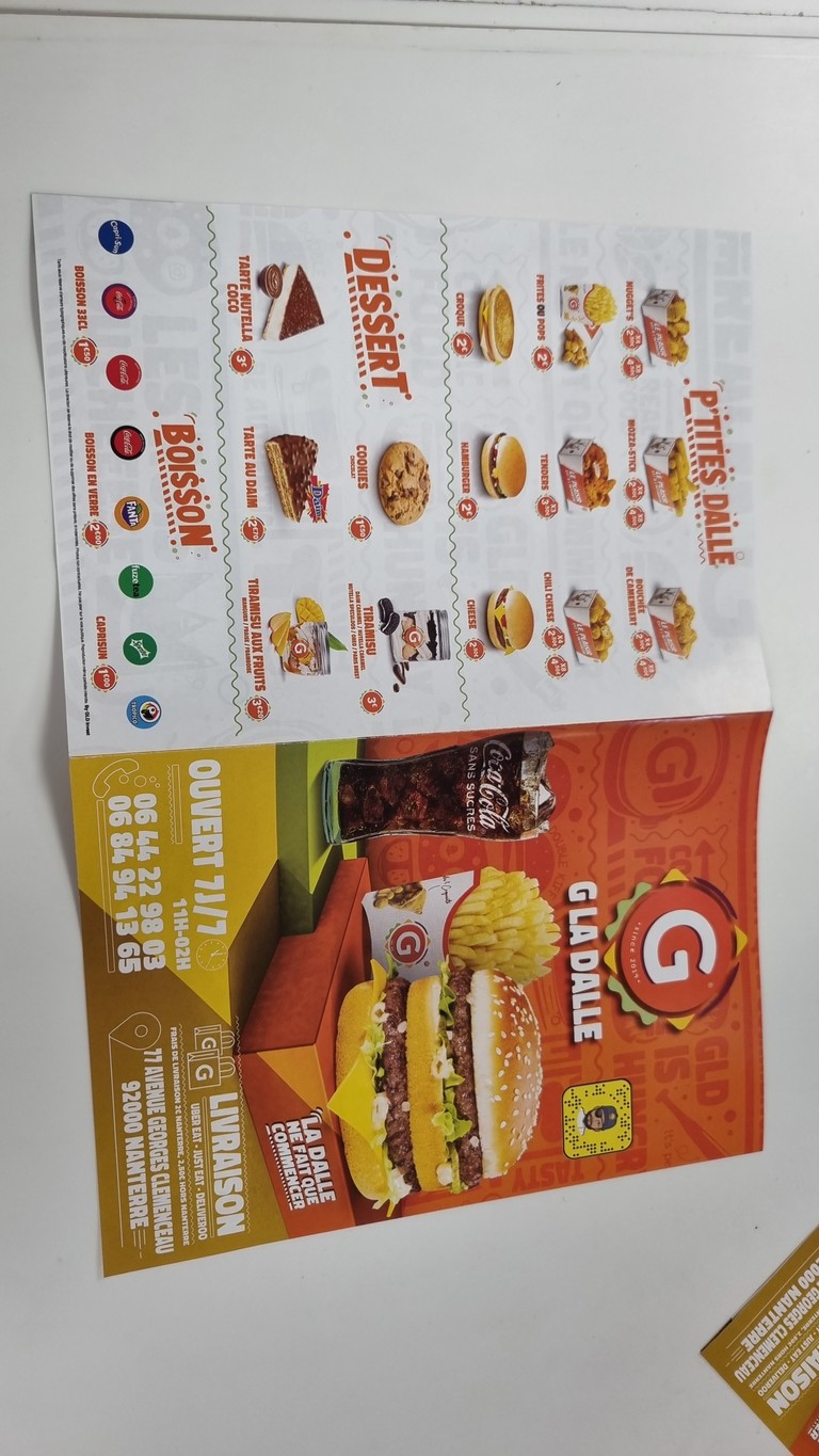 G LA DALLE ® - Nanterre 92 I Restauration Rapide I Fast Food I Burger menu 1