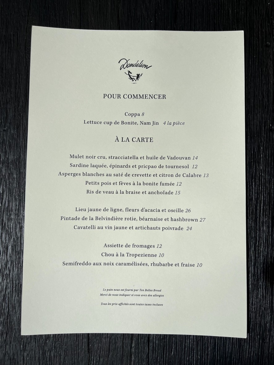 Dandelion menu 1