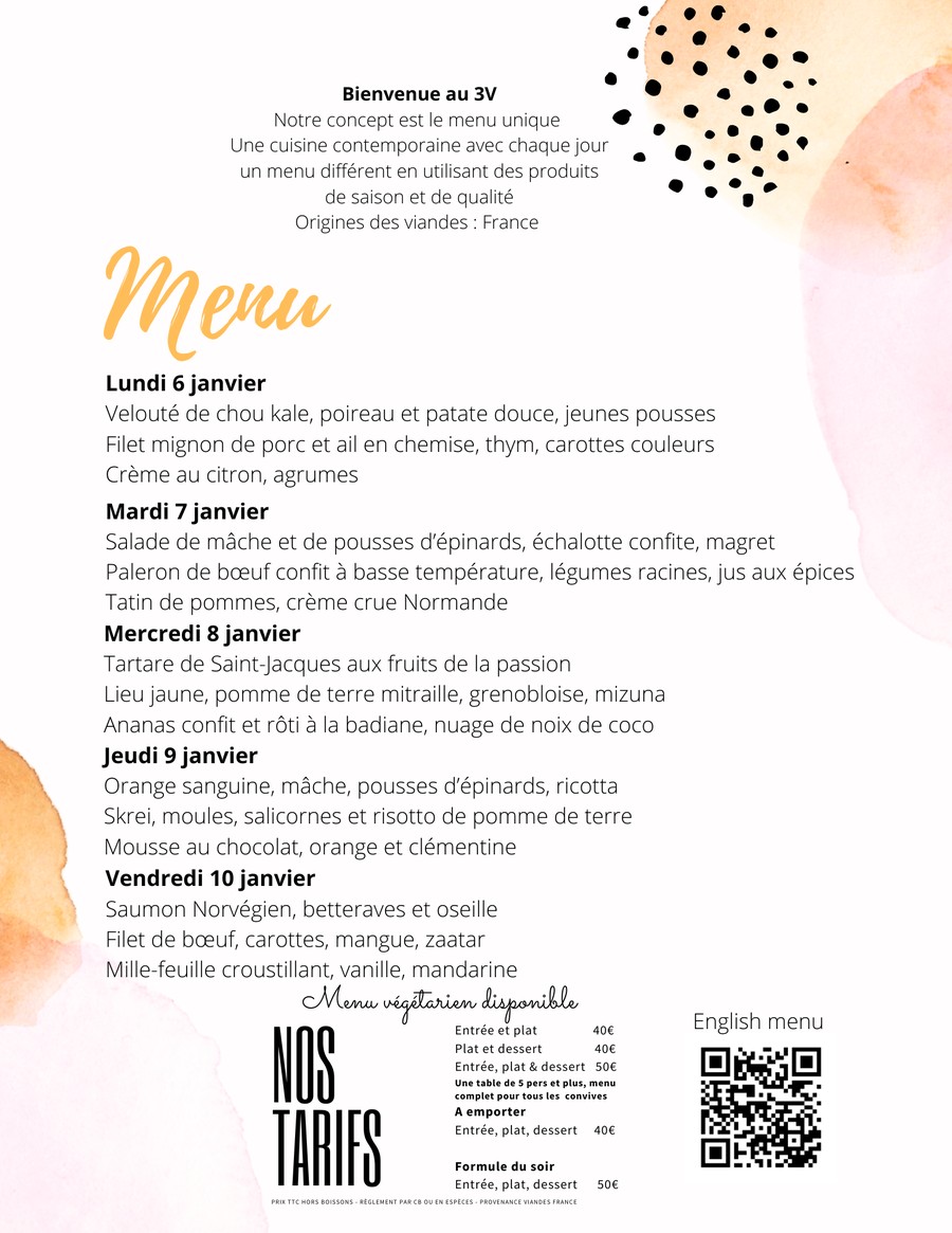 Restaurant Le 3V menu 1
