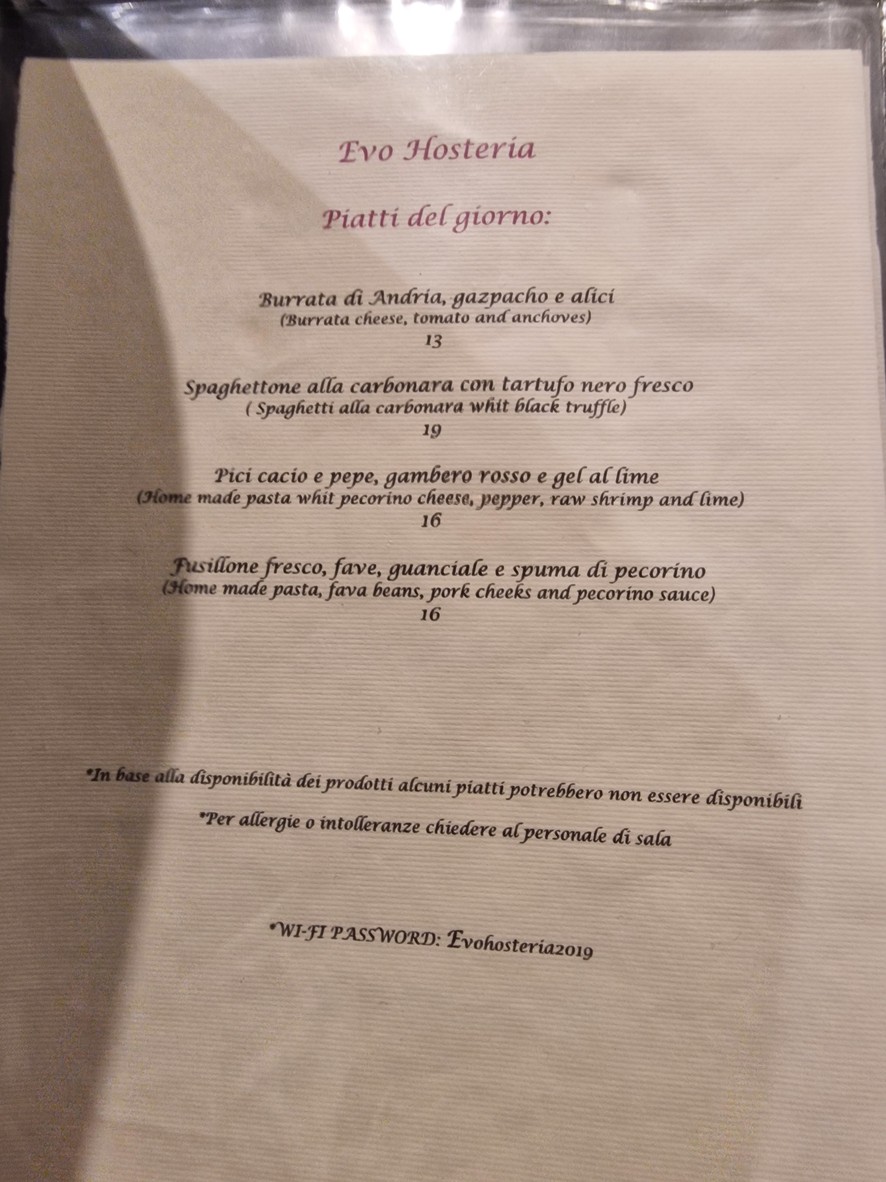 EVO Hosteria Trastevere menu 4