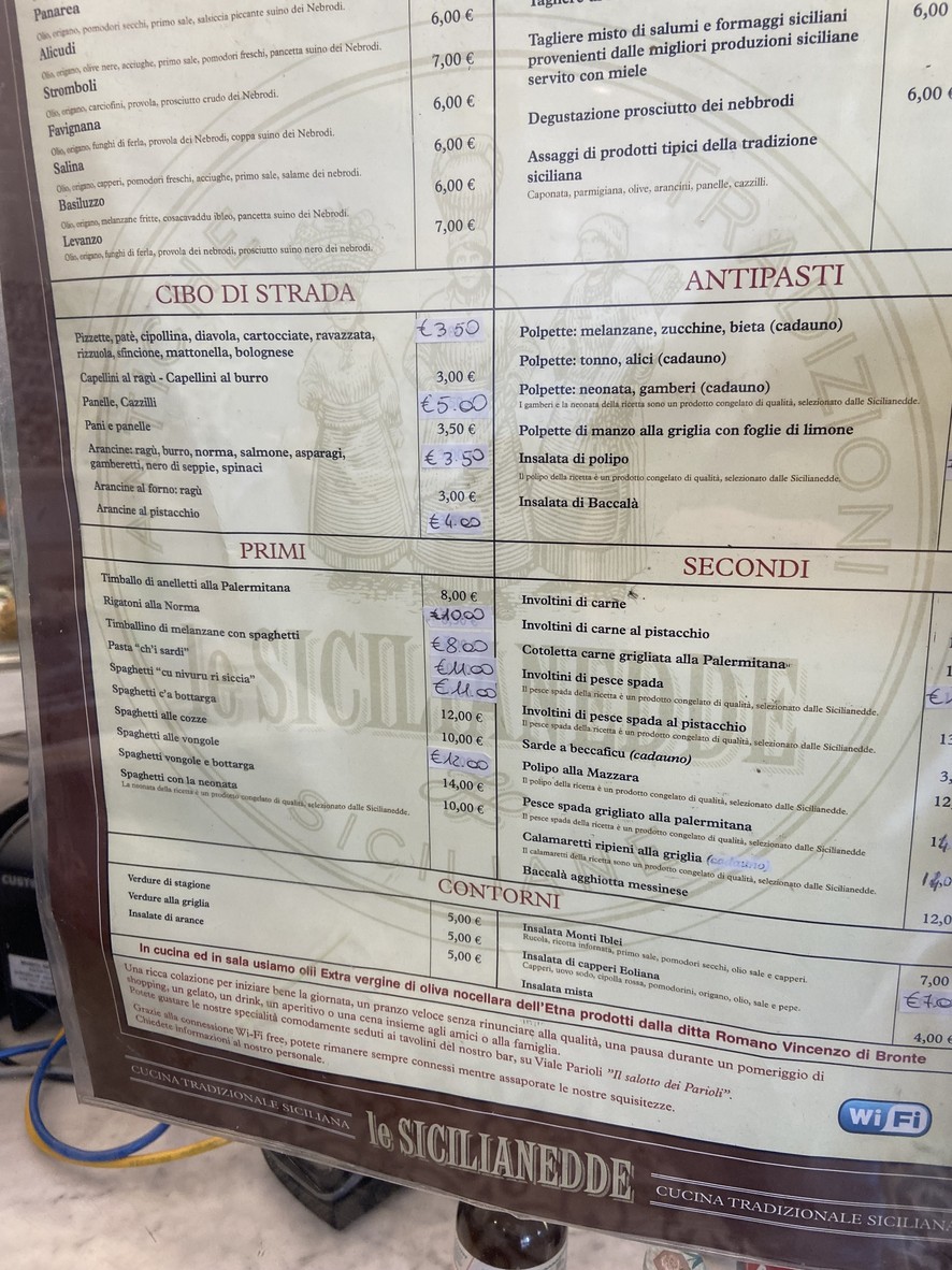 Le Sicilianedde - Cucina, Rosticceria, Pasticceria, Gelateria Siciliana menu 1