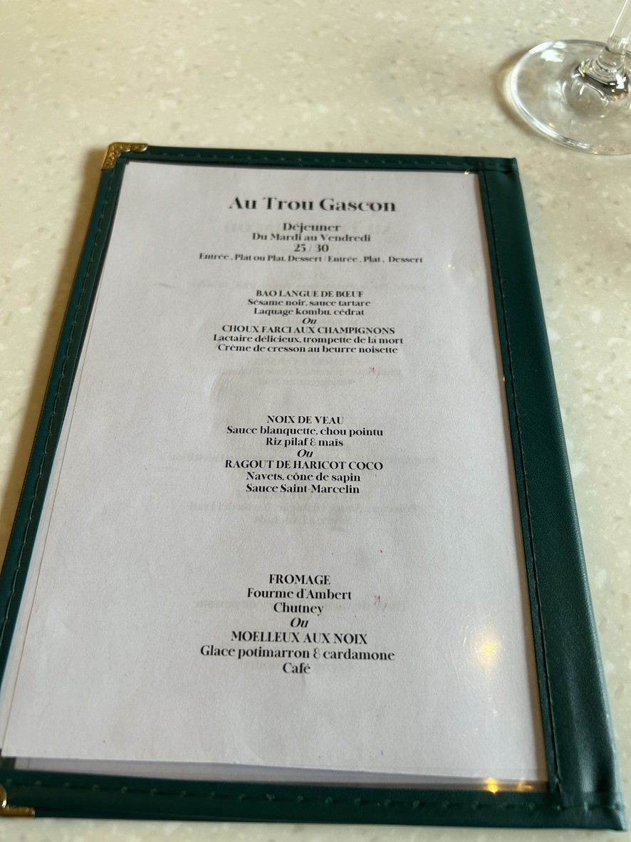 Au Trou Gascon menu 2