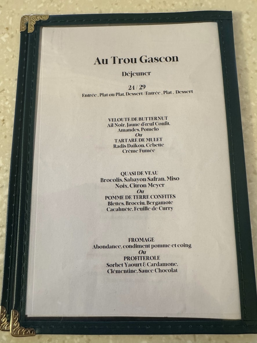 Au Trou Gascon menu 3