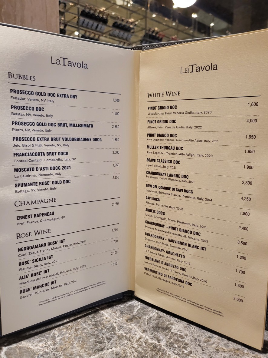 La Tavola at Renaissance Bangkok Ratchaprasong Hotel menu 2