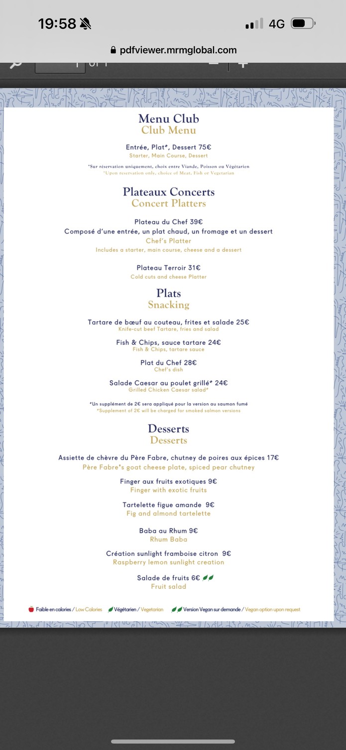 Jazz Club Etoile menu 1