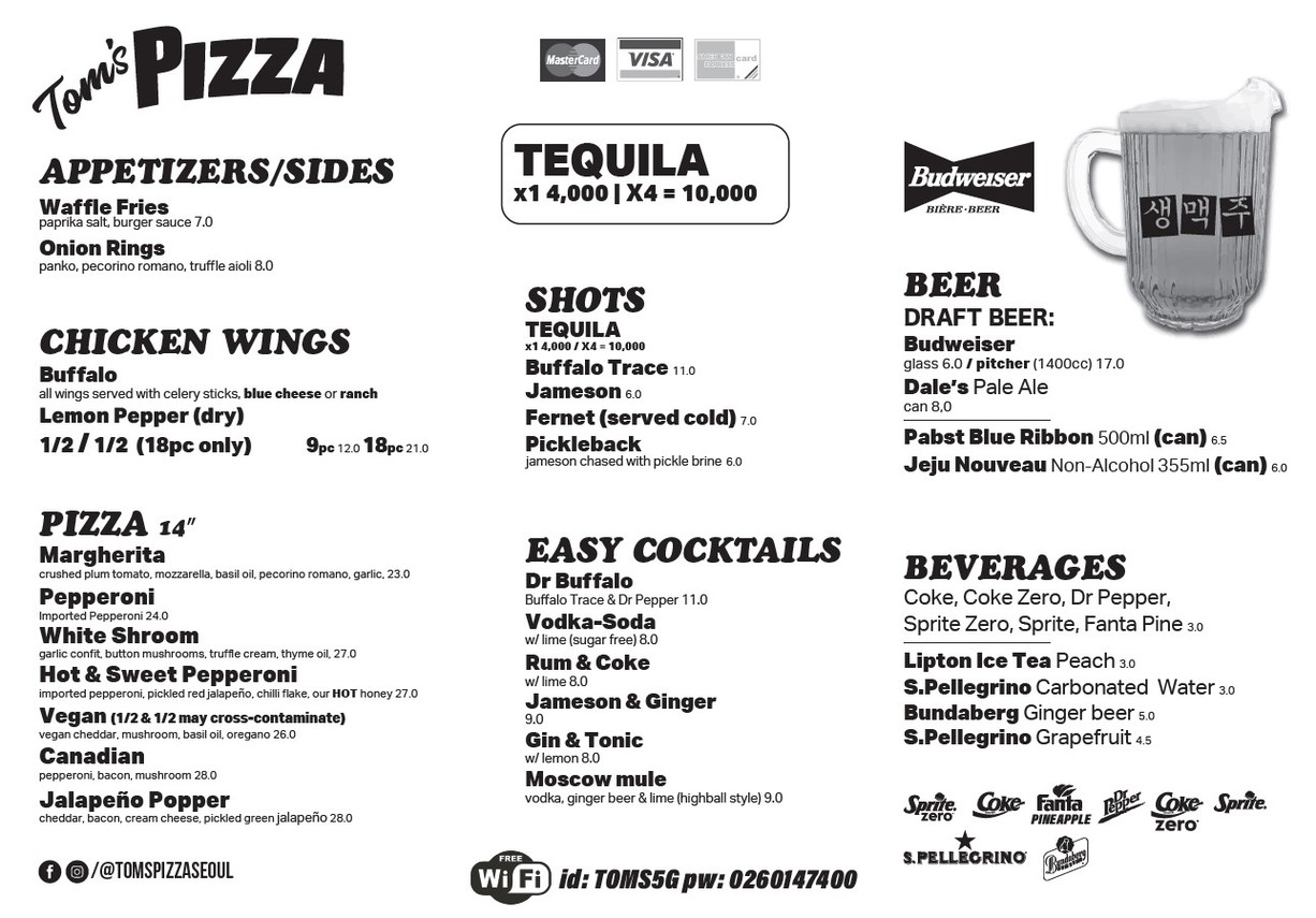 Tom's Pizza Seoul menu 1