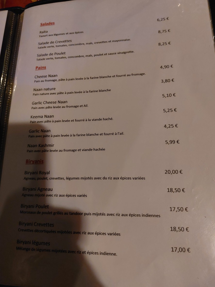 La Parisienne menu 1