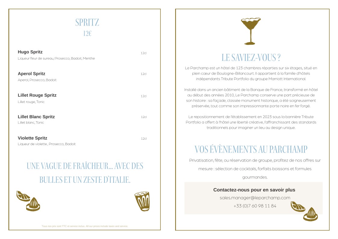 Le Parchamp Table, Rooftop & Bar menu 1
