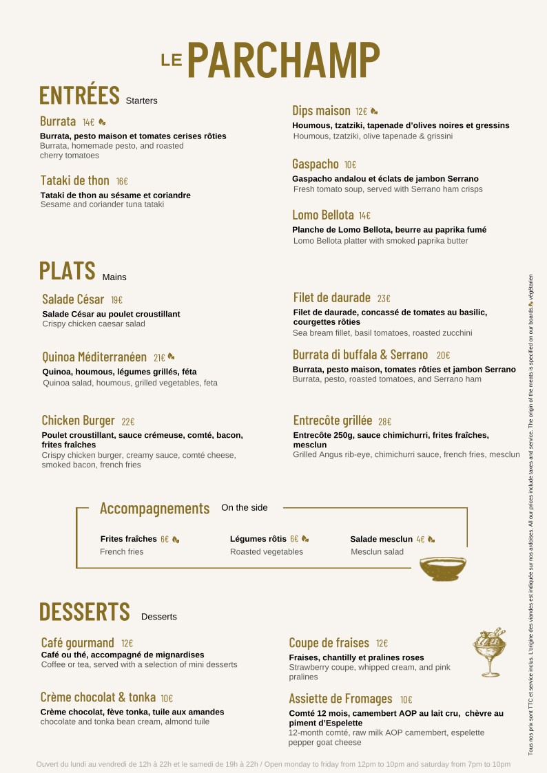 Le Parchamp Table, Rooftop & Bar menu 2