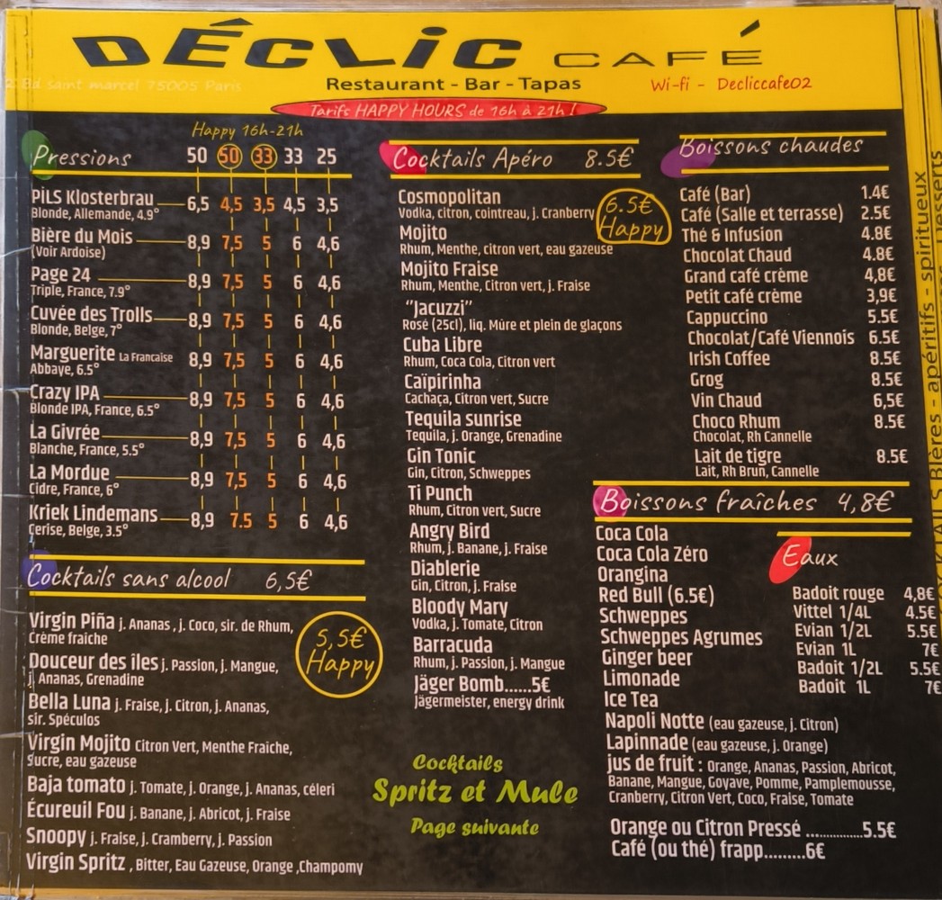 Déclic Café menu 1