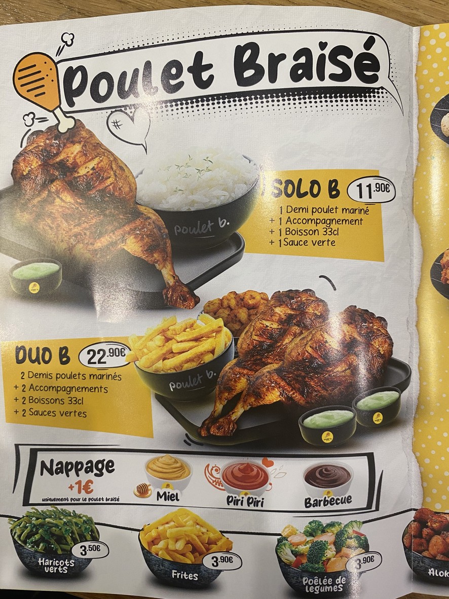 Poulet B. Paris 20 menu 3