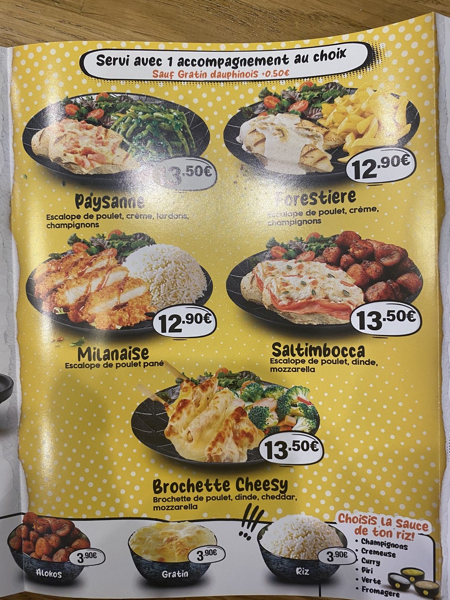 Poulet B. Paris 20 menu 4