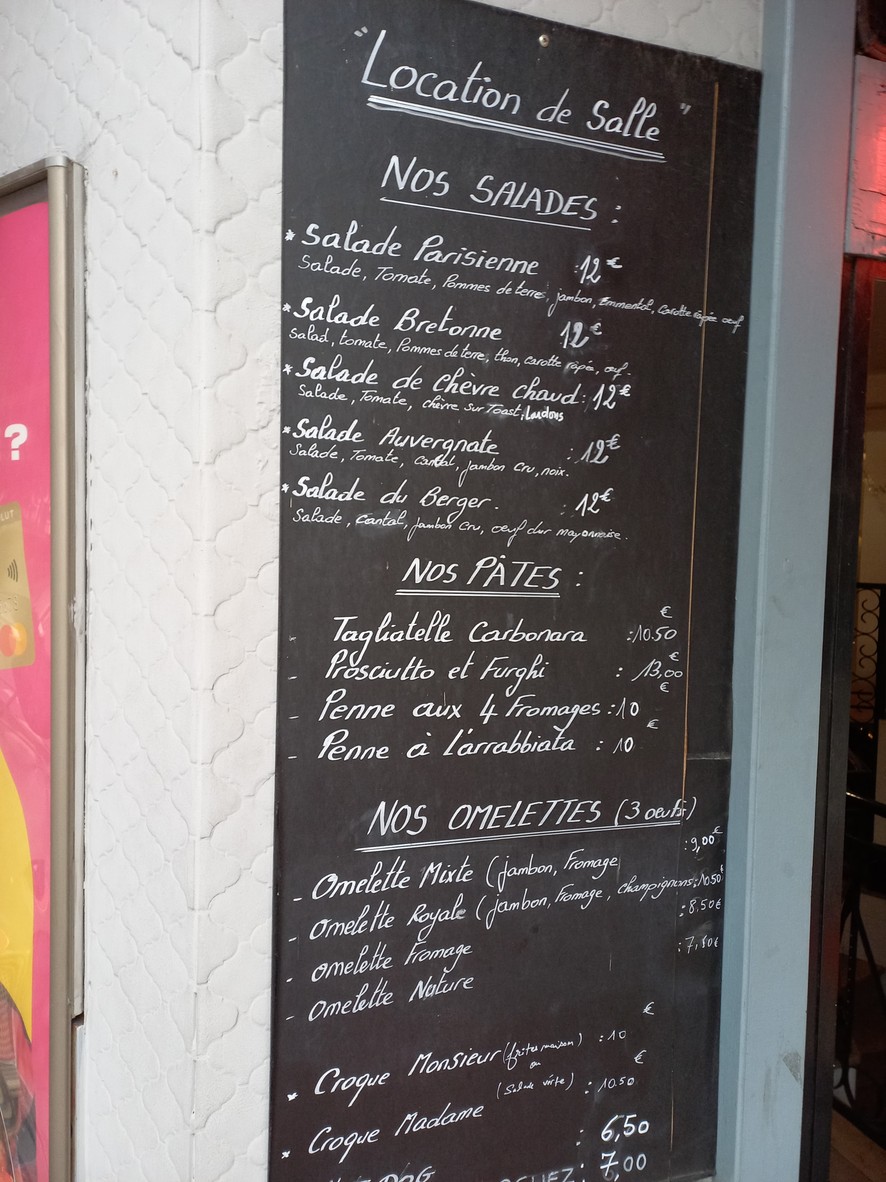 Le Petit Paris menu 1