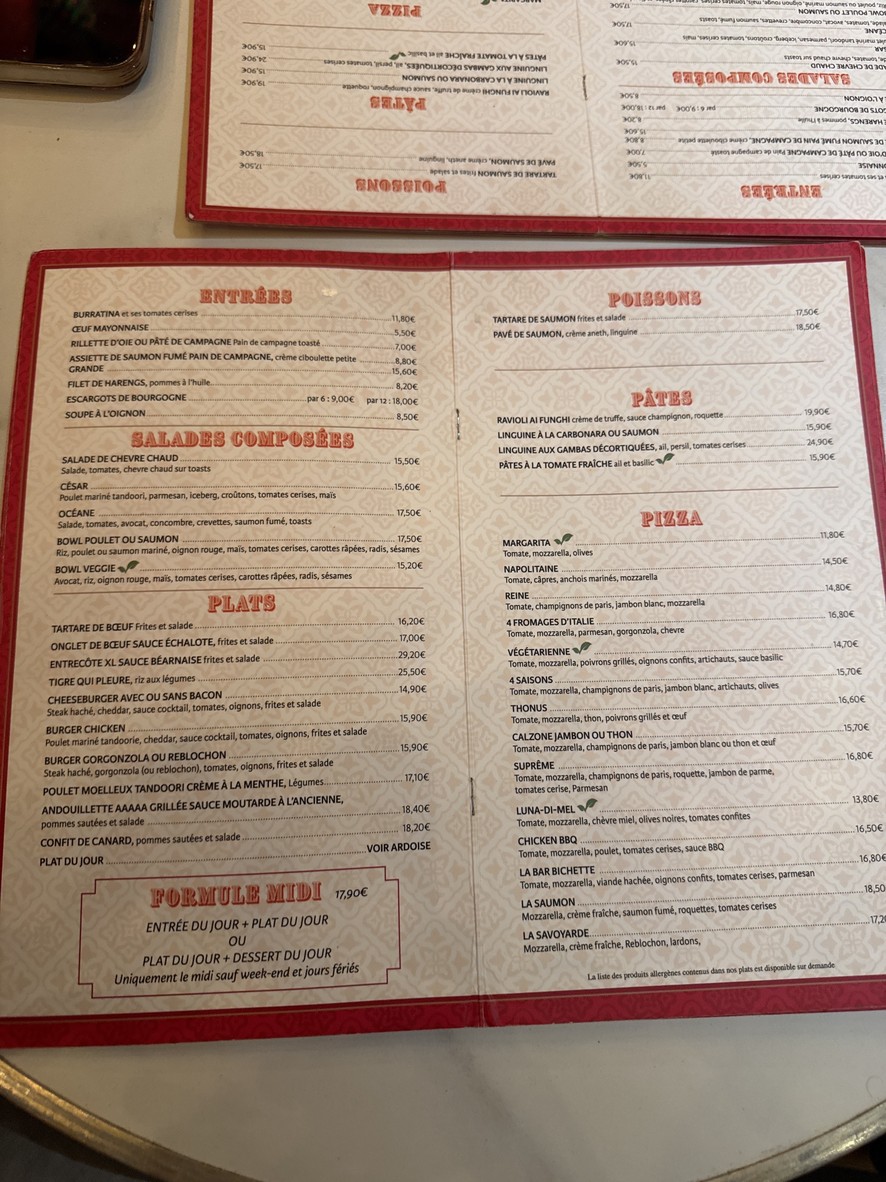 Bar Bichette menu 1