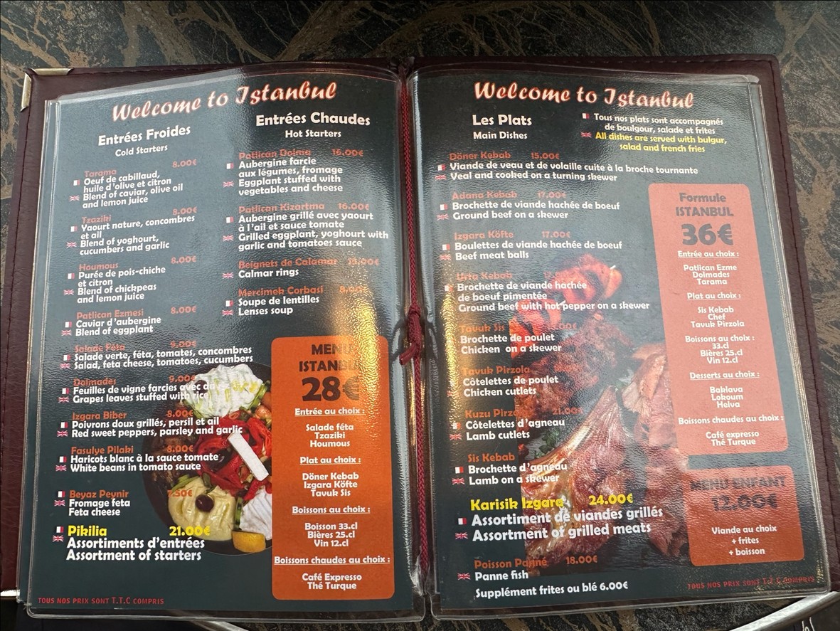 Welcome to Istanbul menu 1