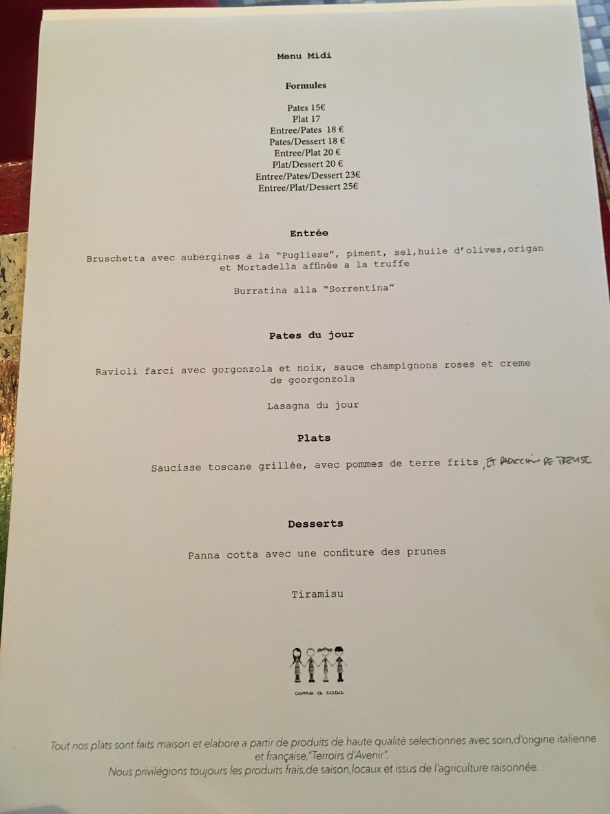 Come a Casa menu 1