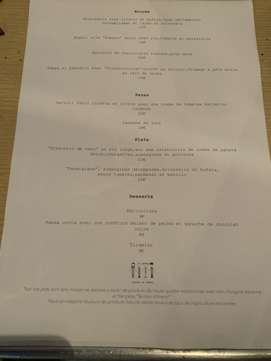 Come a Casa menu 2