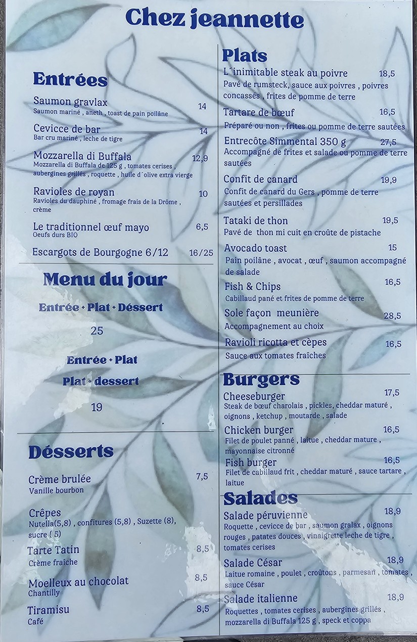 Le Comptoir des Feuillantines menu 1