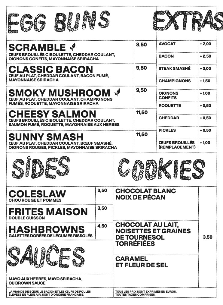 Round Egg Buns menu 2